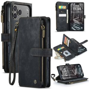CaseMe C30 For Apple iPhone 18 Pro Max /17 Pro Max Vintage Leather Folio Zipper Wallet Case and 7 Card Slots (Black)