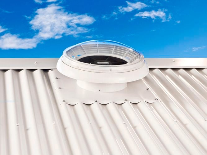 Roof mounted, powered ventilator
