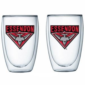 AFL Double Wall Glass Set - Essendon Bombers - Set of Two