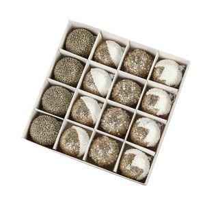 Catzon 16 Pcs Shiny Christmas Balls 6CM with Sequins Foam Hanging Ornaments for Holiday-Champagne