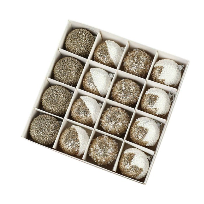 Catzon 16 Pcs Shiny Christmas Balls 6CM with Sequins Foam Hanging Ornaments for Holiday-Champagne