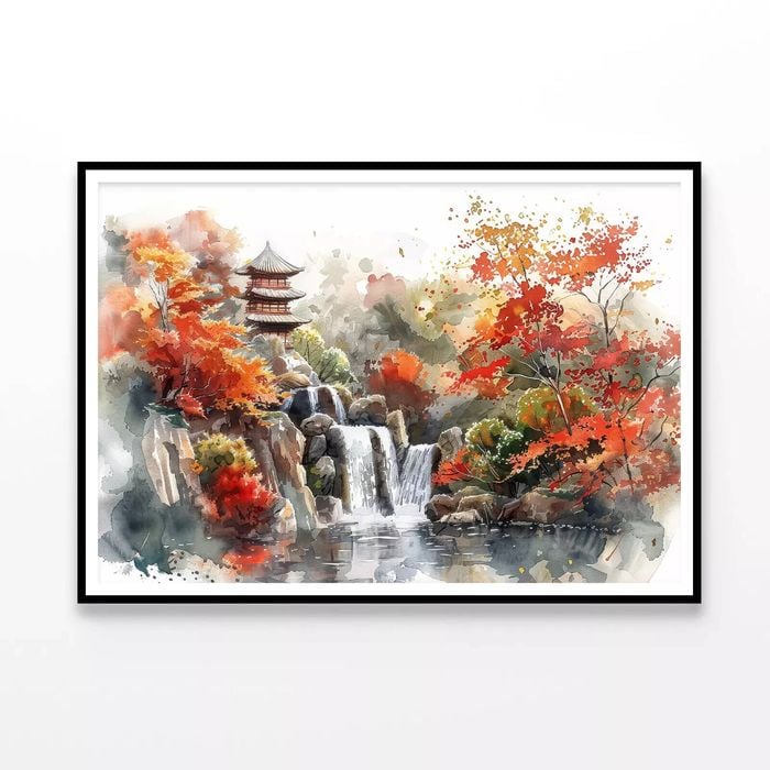 Waterfall Drawing With Trees  Print 100% Australian Made 90x60cm  (Poster)