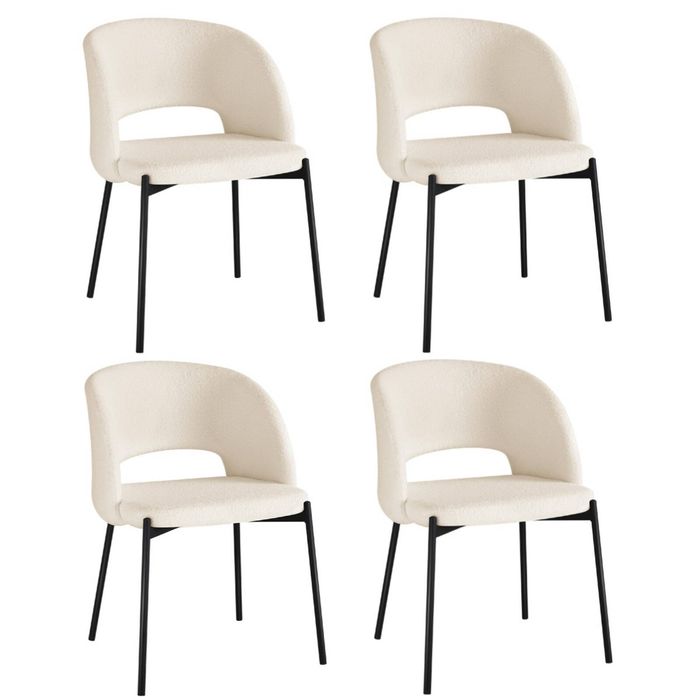 Oikiture 4x Armchair Dining Chair Accent Chairs Tub Armchairs Sherpa White&Black