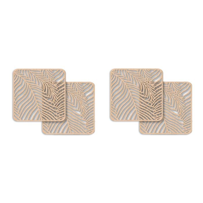 4pc Nord Deco Wooden Coaster Kitchen Table Decor Set Fern 10x10x0.3cm