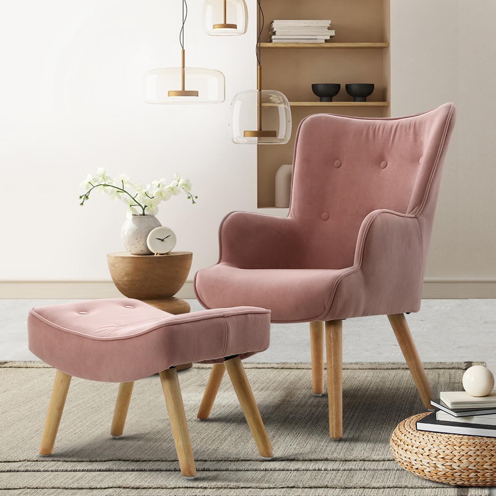 Artiss Armchair Lounge Chair Ottoman Accent Pink Bunnings Australia