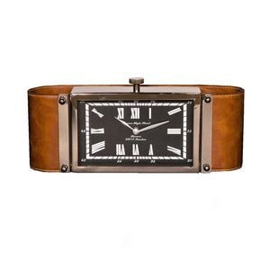 Ssh Collection Victor Desk Clock With Rectangular Black Face And Leather Band