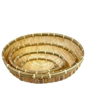 Round Bamboo Bowl Basket Serving Dishware Natural Wood Set of 4