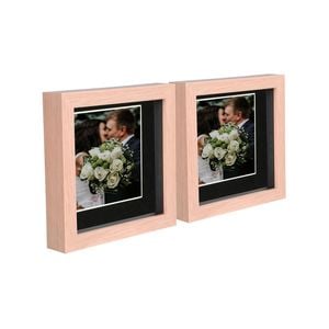 Nicola Spring 6" X 6" Light Wood 3d Box Photo Frames - 4" X 4" Mount - Pack Of 2