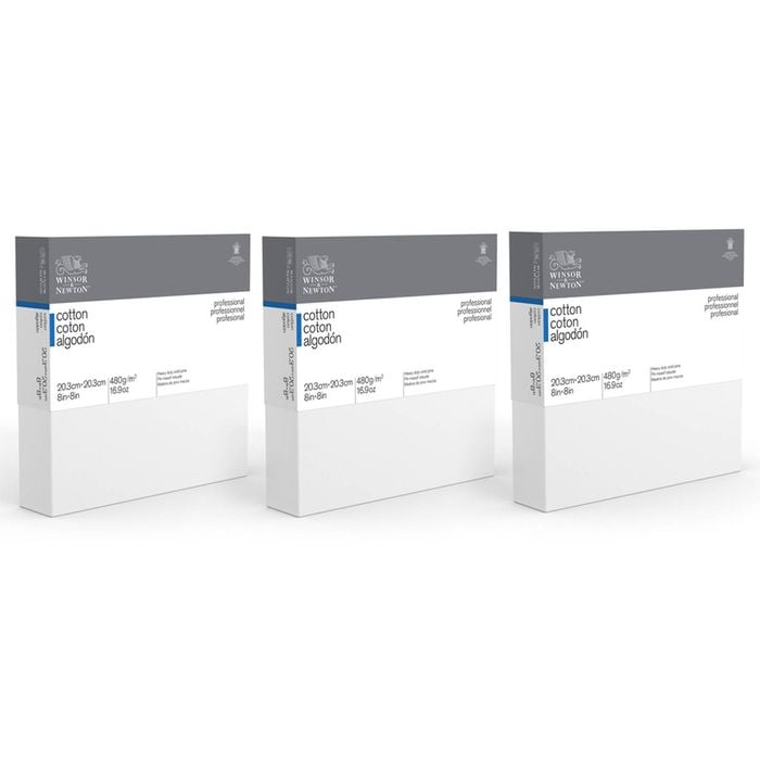 3x Winsor & Newton Professional 8x8" Stretched Cotton Canvas 1.5" Thick Edge Wht