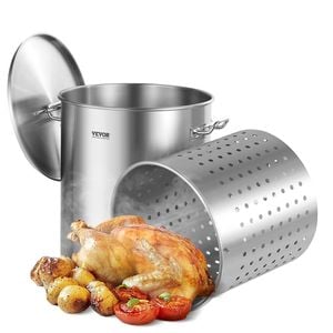 VEVOR Stockpot Silver 54L Large Cooking Pots Stainless Steel with Basket for Groups Events
