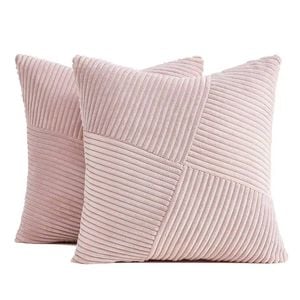Gioia Casa Corduroy Cushion Covers - Soft Velvet with Windmill Pattern & Hidden Zipper - Pink, 45cm x 45cm (Twin Pack)