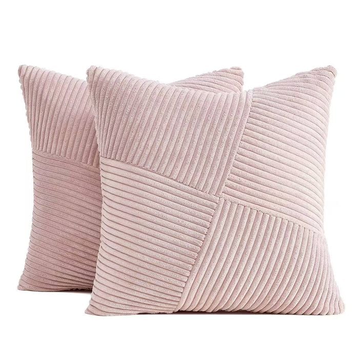 Gioia Casa Corduroy Cushion Covers - Soft Velvet with Windmill Pattern & Hidden Zipper - Pink, 45cm x 45cm (Twin Pack)