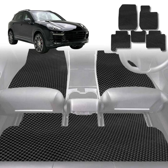 6D Diamond Car Floor Mats for Porsche Cayenne 92A 2011-2017-Full Set-Black-Outback GT