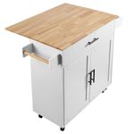 Vevor Kitchen Island Cart with Solid Wood Top White with Storage Cabinet