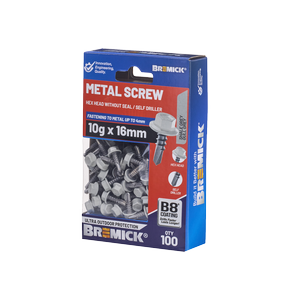 Bremick Metal Hex Screw 10g x 16mm B8 SH BX100