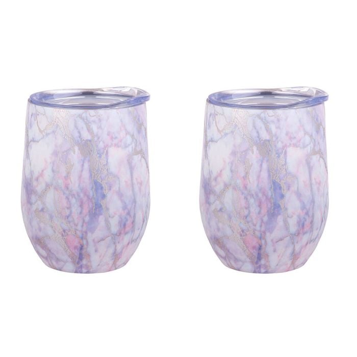 2PK Oasis Stainless Steel Wine Tumbler Double Walled 330ml Silver Quartz