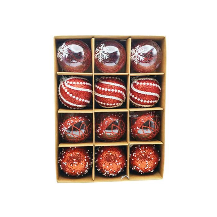 Catzon 12 Pcs Christmas Ornaments 7CM Shatterproof Hanging Pearl Balls for Holiday Party-Red