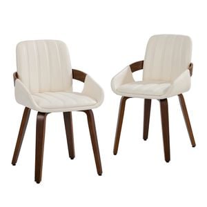 Oikiture 2x Dining Chairs Pu Leather Kitchen Chairs Bentwood Armchair Beige