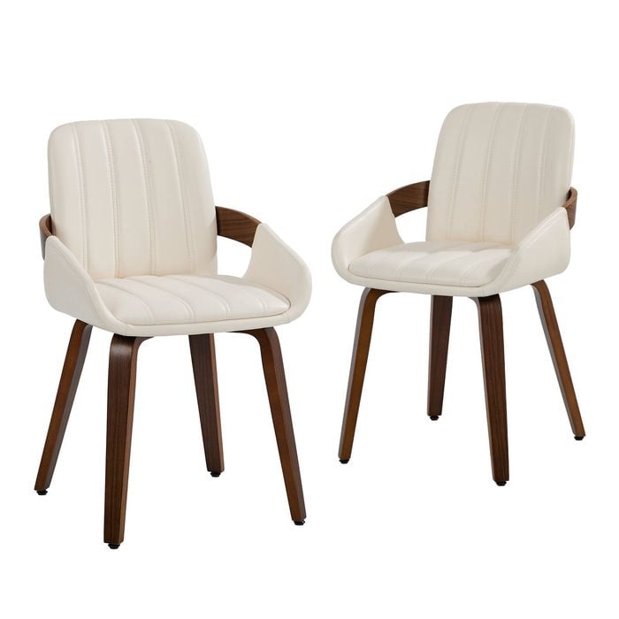 Oikiture 2x Dining Chairs Pu Leather Kitchen Chairs Bentwood Armchair Beige