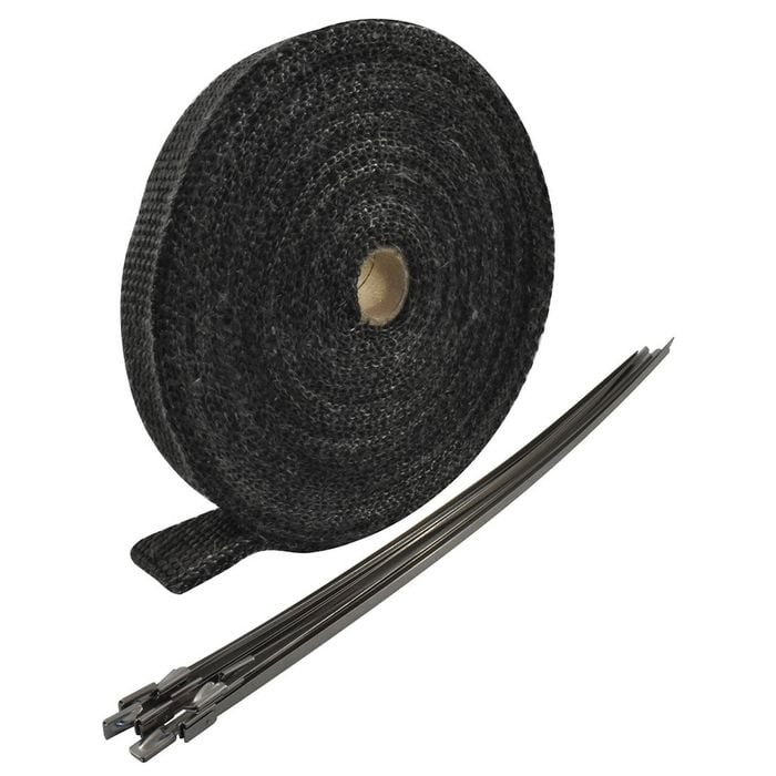 Exhaust Wrap 1" X 50', Fibreglass Black W/Stainless Ties - CAL-H1012BK