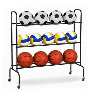 Advwin Basketball Rack Training, 3-Tier Basketball Storage Holder with Wheels Sports Indoor $& Outdoor