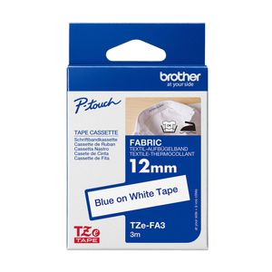 Brother 12mm Blue on White TZe-FA3 Fabric Labelling Tape