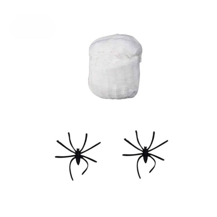 P&P Glow Spider Web Halloween Decor 20g with 2 Fake Spiders for Parties