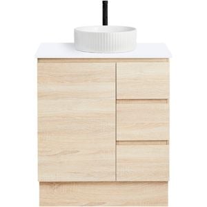 CIBO 750mm Coast Veneer Nordic Full Height Bathroom Vanity With Fluted White Gloss Basin
