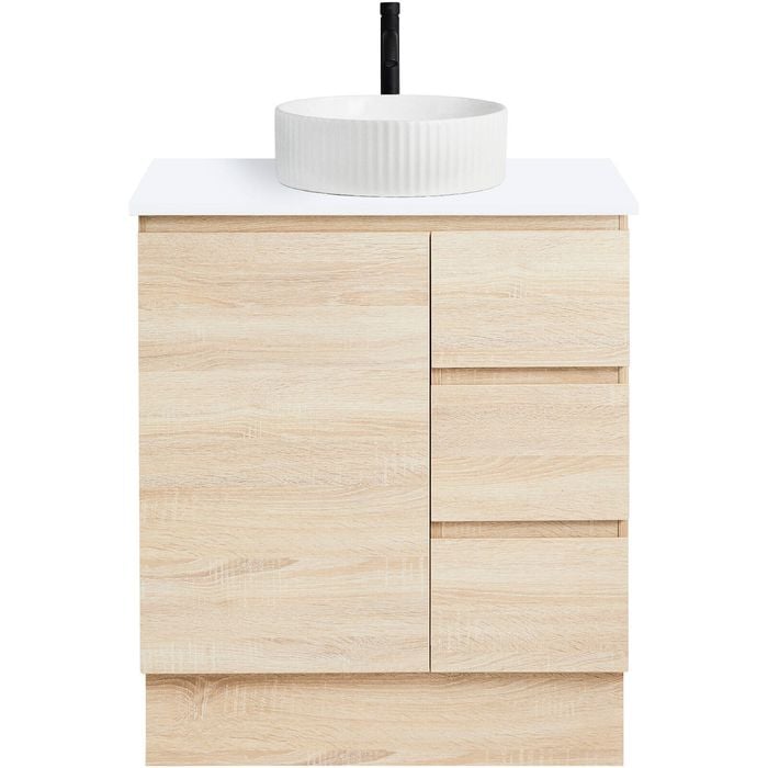 CIBO 750mm Coast Veneer Nordic Full Height Bathroom Vanity With Fluted White Gloss Basin