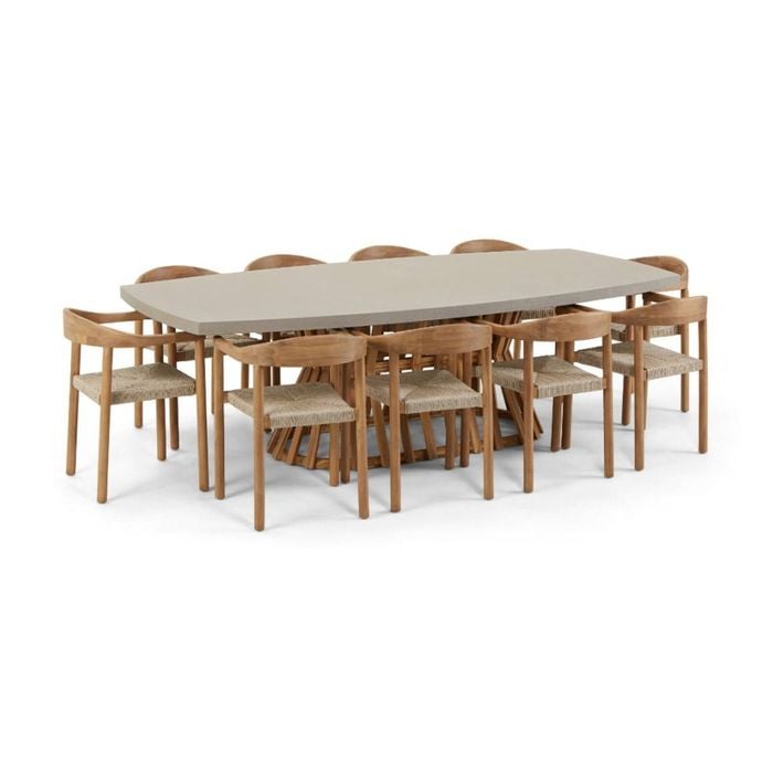 Waverley 2.6m Indoor Outdoor Concrete Look Dining Set with 10 Kotara Chairs