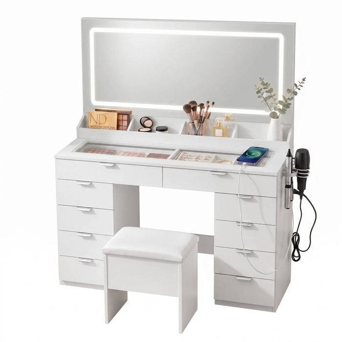 Artiss Dressing Table Charging Station LED White