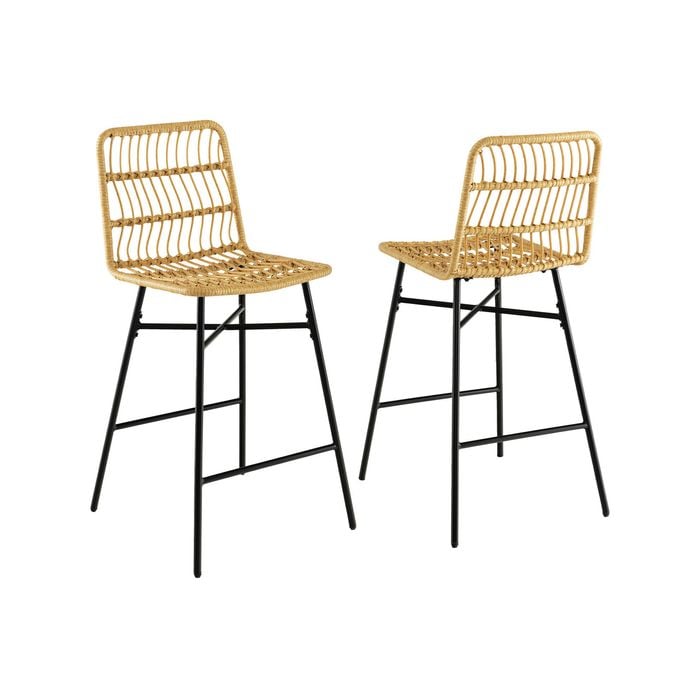 Costway 2x Rattan Bar Stools Height Counter Chairs Metal Frame Barstools Yellow Bunnings Australia