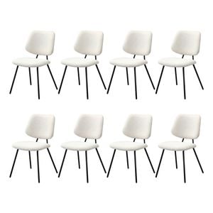 Oikiture 8x Dining Chair Vintage Retro Sherpa Kitchen Padded Lounge White