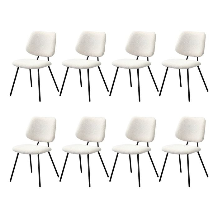 Oikiture 8x Dining Chair Vintage Retro Sherpa Kitchen Padded Lounge White