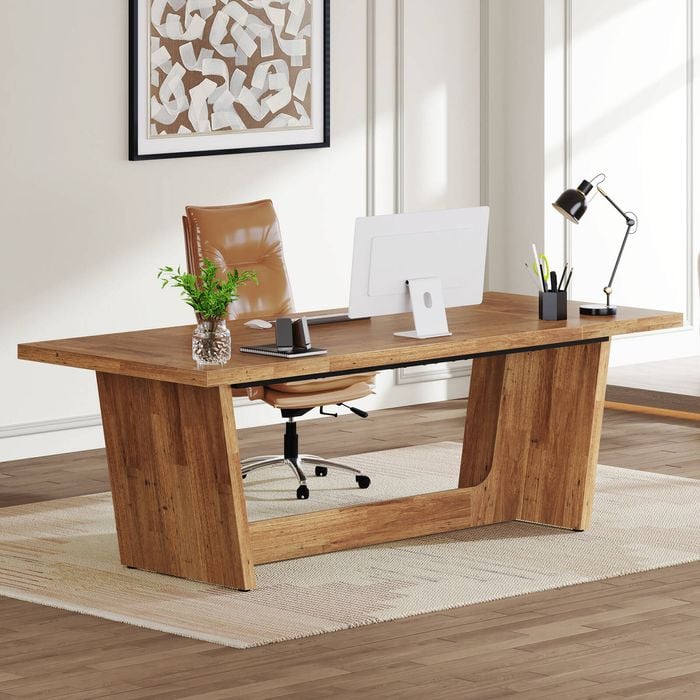 Oakory 180cm Executive Wood Desk With Wide Surface And Scratch-resistant Finish Brown