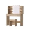 Vanity Desk with Mirror, Lighted Makeup Vanity Desk with Dimming Fuction, 2 Drawers, 1 Chair and Open Shelves, Wood