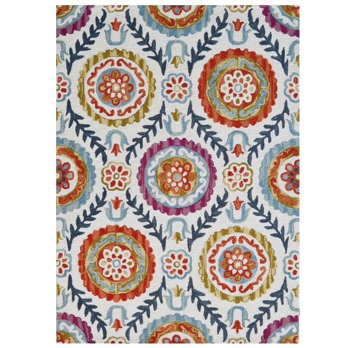 Designer Handmade Wool Rug-Vine 6266-Ivory/Multi-110x160cm