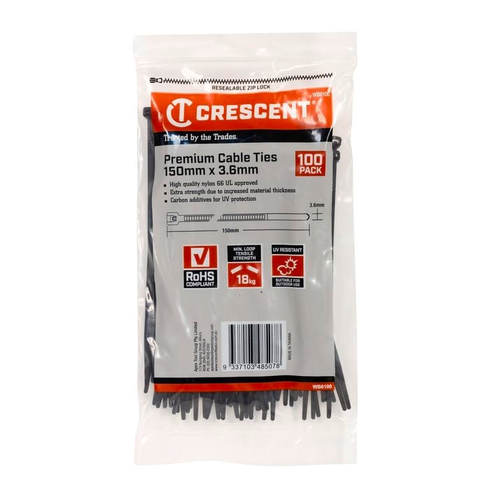 Crescent 150 x 3.6mm Black Cable Ties 100 Pack Bunnings Australia