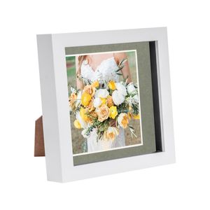 Nicola Spring 6 x 6 3D Shadow Box Photo Frame - Craft Display Picture Frame with 4 x 4 Mount - Glass Aperture - White