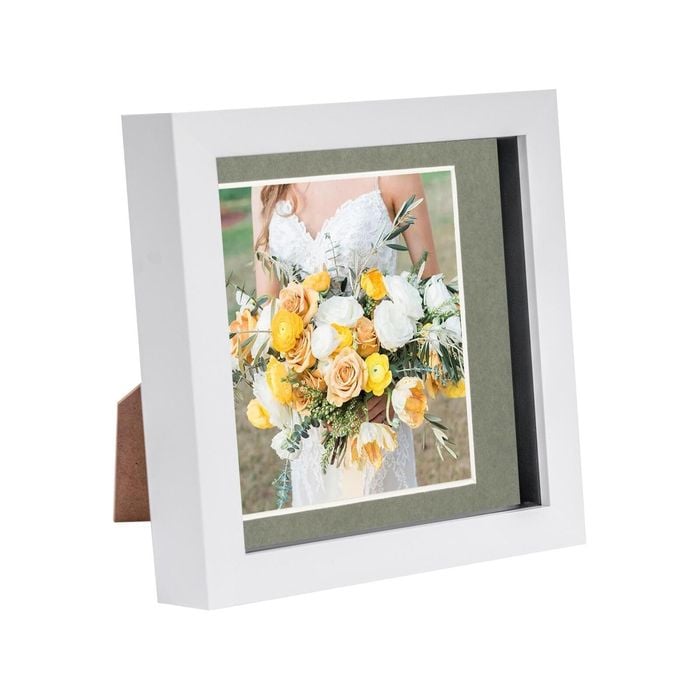 Nicola Spring 6 x 6 3D Shadow Box Photo Frame - Craft Display Picture Frame with 4 x 4 Mount - Glass Aperture - White