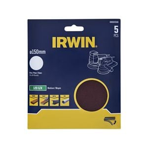 IRWIN 150mm 120G No Holes Quick Fit Random Orbital Sanding Discs - 5 Pack