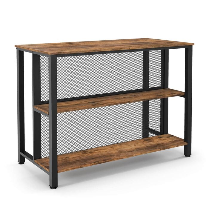 Costway Wood Kitchen Buffet Island Table 3-tier Wine Bar Table Brown
