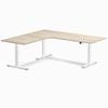 Desky L-Shape Sit to Stand Classic Oak Melamine Desk 2000x1800mm - Left Return Height Adjustable White Leg