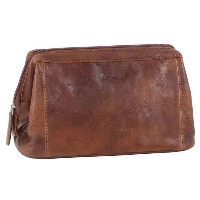 Pierre Cardin s Rustic Leather Toiletry Case  Travel Cognac
