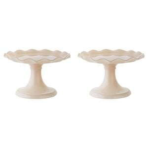 2pk Ecology Soda Lime Glass Ruffle Fluted Edged Cake Stand 20 X 12.5cm Pink Salt