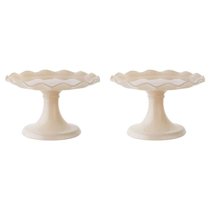 2pk Ecology Soda Lime Glass Ruffle Fluted Edged Cake Stand 20 X 12.5cm Pink Salt