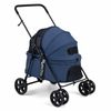 Costway Pet Stroller Foldable Carrier Double-sided Canopy Blue
