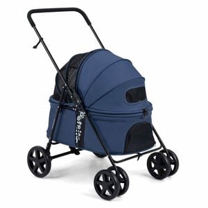 Costway Pet Stroller Foldable Carrier Double-sided Canopy Blue