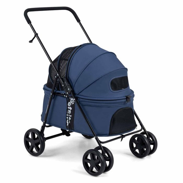 Costway Pet Stroller Foldable Carrier Double-sided Canopy Blue