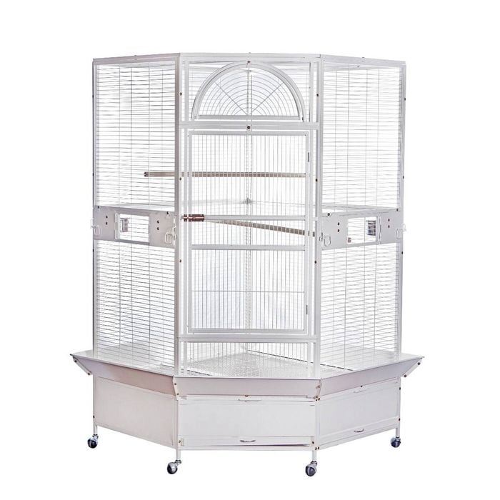 YES4PETS 185cm XXL White Corner Bird Cage Pet Parrot Aviary  Perch Castor Wheel